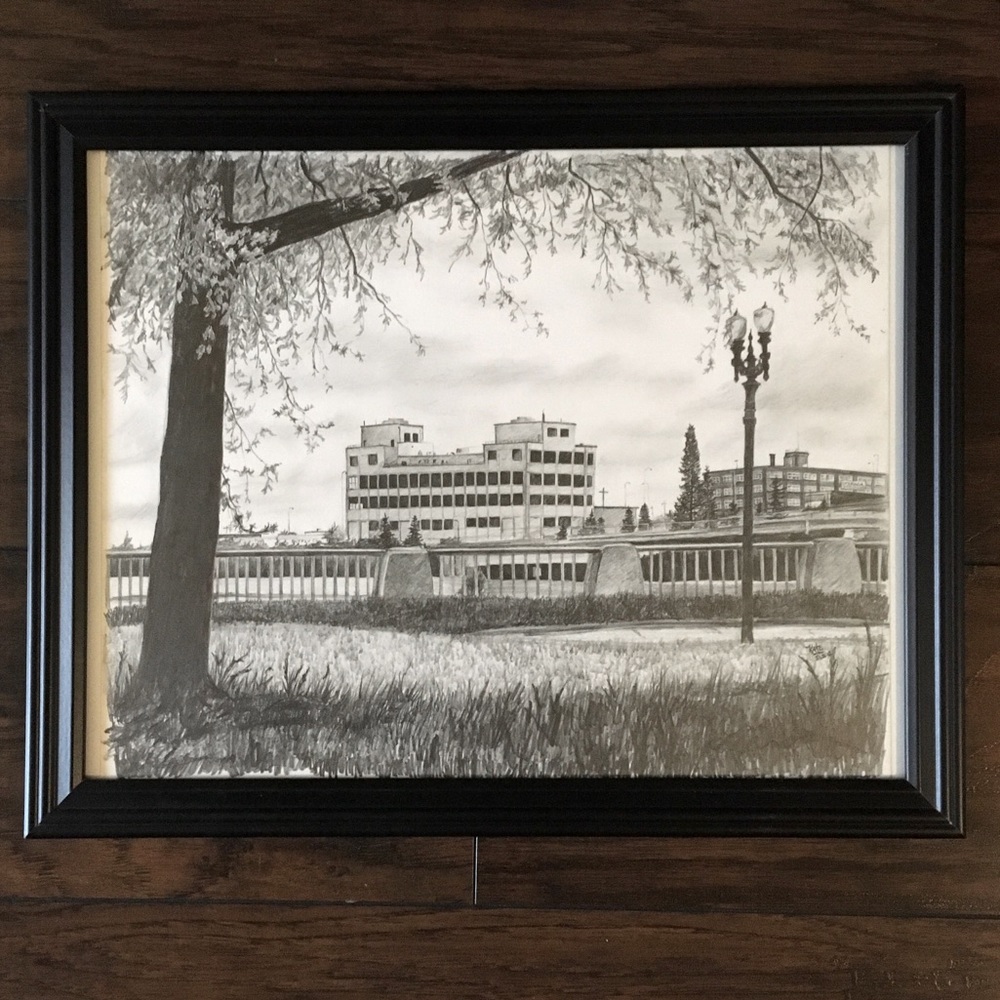**Last Chance** Hand drawn 20”x16” Portland OR artwork in frame